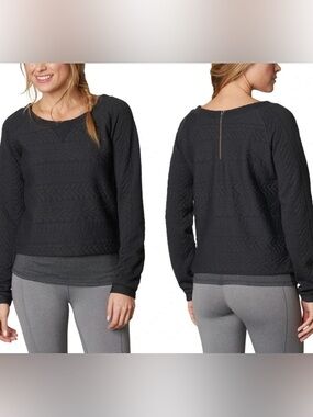 prAna Textured Cropped Sweatshirt / Long Sleeve Tee, Black , Size M